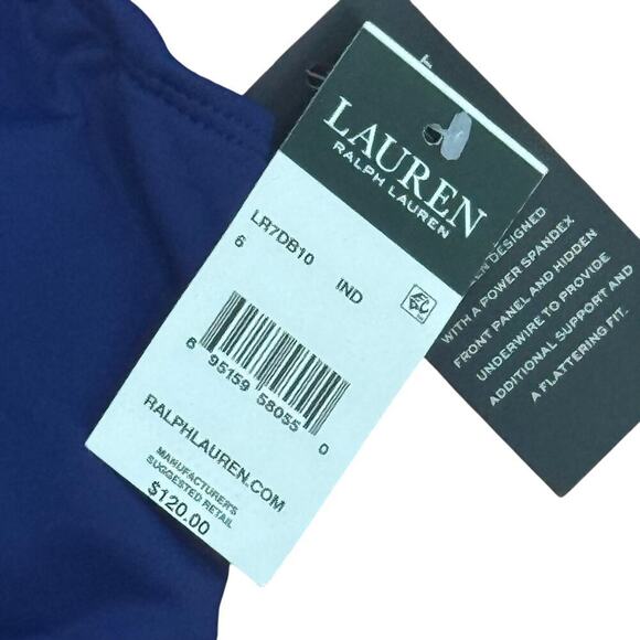 New LAUREN RALPH LAUREN Beach Club Blue Ruffled One Piece Swimsuit Women's Sz 6 - Picture 7 of 15